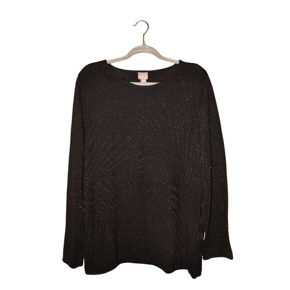 CHICO'S $78 Black Metallic Jacquard Knit Pullover Sweater 3 / US XL - Picture 1 of 3